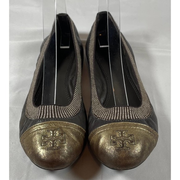Tory Burch Gabby Gunmetal Platinum Ballet FlatsSize 6.5 - Picture 1 of 6